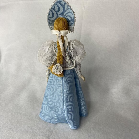 Traditional Russian Folk Doll Blue Dress W/Silver & Lace Handcrafted Collectible - Picture 2 of 11